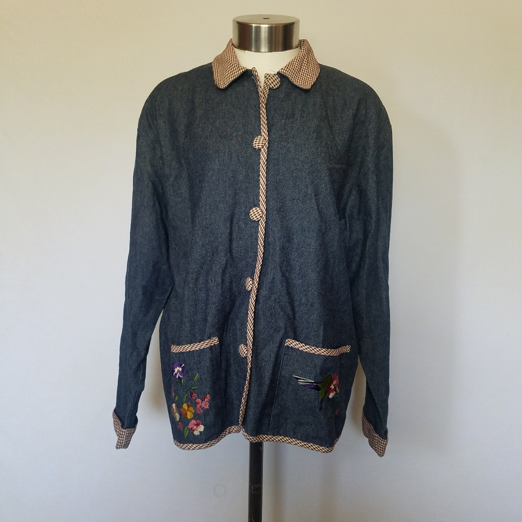 Teddi Denim Shirt Jacket Red Gingham Check Collar